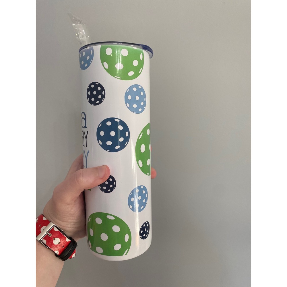 Tumbler Cup Unisex OS White Pickleball Graphic Insulated Skinny Travel Mug Straw - Picture 3 of 8